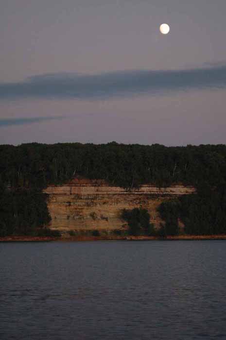 moon shot over Pictured Rocks